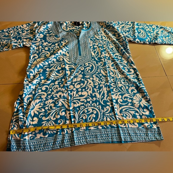 Free People Women's Bella Printed Tunic Blouse Long Sleeve Light Blue Size XL - Picture 11 of 16